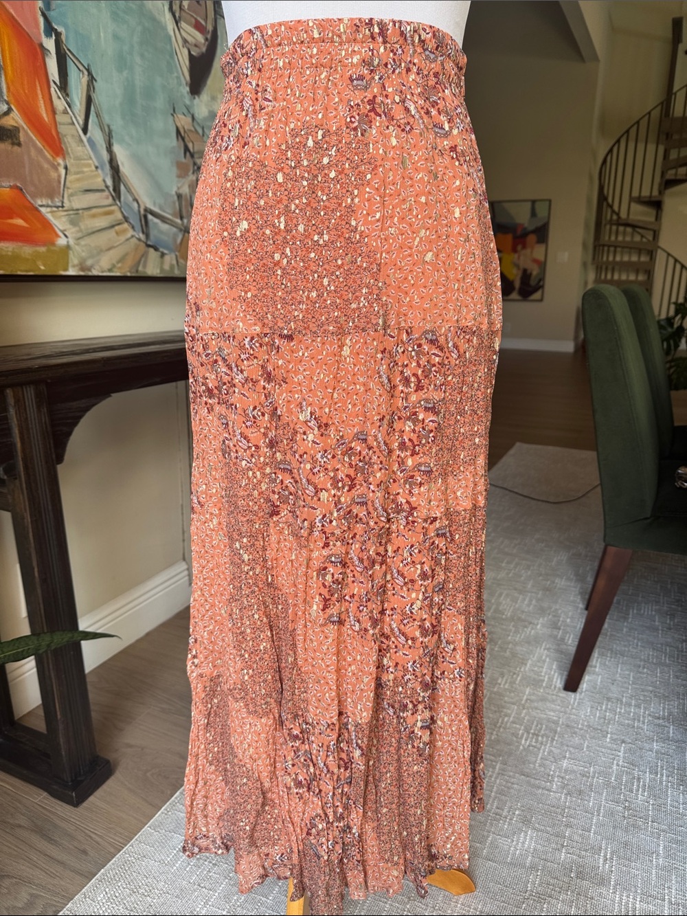 ba&sh Rust Floral Tiered Maxi Skirt